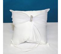 Diletto Gifts Satin Ring Pillow with Sash & Rhinestone Accent ~ Ivory / White - White