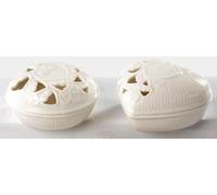 Diletto Gifts Set of 2 Round & Heart Shaped White Porcelain Trinket Boxes