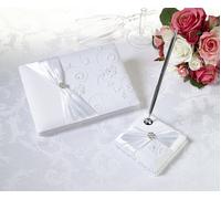 Diletto Gifts White Lace Wedding Guest Book & Pen Set