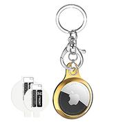 Dilhvy Case for AirTags Protective Cover TPU Portable Scratch Resistant with 2 Protective Films, Accessories Airtags Bluetooth Tracker Protective Case with Keychain (2021) - Gold
