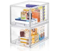 DILIBRA 2 Packs Plastic Stackable Storage Organizer Bins with Pull Out Drawer, Large Clear Acrylic Storage Drawers Container Boxes for Fridge Pantry Shelf Clost Refrigerator Organization and Storage