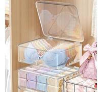 DILIBRA 2pcs Socks Bra Underwear Organizer for Closet, 16 Compartment Removable Divided Plastic Sock Storage Box with Lid, Clear Dresser Drawer Organizer Storage Container for Bra Socks Ties Scarf