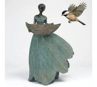 DiliComing Fairy Garden Statue Bird Feeder - 12 Inch Fairy Statue for Home Decoration, Resin Outdoor Statues for Garden Decoration, Best Bird Feeder Garden Gift for Women 12 x 7.5 x 5 Inch(Green)