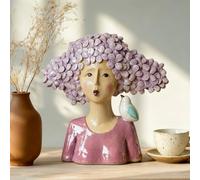 DiliComing Modern Home Decor Head-Statue Bust-Statues - 11 Inch Women with Bird Modern Art Bust Statue, Animal Sculptures for Home and Garden, Gifts for Women by 10.5 x 5.5 x 11 Inch (Purple)