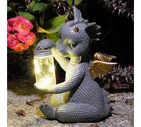 DiliComing Solar Dragon Garden Statues - Cute Dragon Baby Holding a Solar Jar, Outdoor Lawn Décor for Garden Yard, Balcony and Home, for Women