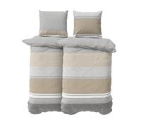 DILIOS Premium Bed Linen 135 x 200 cm 4-Piece Duvet Cover - Bedding Sets 135 x 200 cm with 2 x Pillowcases 80 x 80 cm, 2 x Duvet Covers, Breathable Cotton with Zip, Bed Linen Set Grey Brown Beige