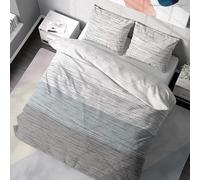 DILIOS Premium Bed Linen 155 x 200 cm, 100% Cotton, Breathable, Renforcé, with Zip, Grey/Light Blue, 2-Piece Bedding Set, Duvet Cover + Pillowcase 80 x 80 cm
