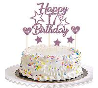 Dill-Dall Purple Glitter Happy 17th Birthday Cake Topper - 17th Birthday Cupcake Decoration, 17th Birthday Cake Decor for Boys or Girls (17th)