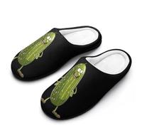 Dill With It Funny Pickle Flannel Slippers For Men Memory Foam Soft Warm Home Shoes Print 7-8（40-41）