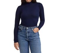 DILLING Ribbed Women's high Neck top - Organic Merino Wool Dark Navy 12