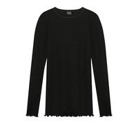 DILLING Women's Merino Wool/Silk Long Sleeve Pointelle Top Black 8