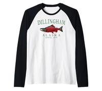 Dillingham Alaska Salmon Fishing Since 1818 Green Letters Raglan Baseball Tee