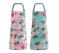 DILLMAN 2 Pack Floral Aprons with Pocket Blooming Womens Waterproof Adjustable Cooking Aprons Kitchen Gardening Salon, 2pack #G, Large