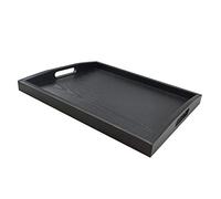 DILLMAN Serving Tray Large Black Wood Rectangle Food Tray Butler Tray Breakfast Tray with Handles (Medium)