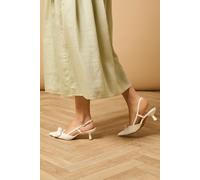 Dilly Faux Leather Bow Detail Slingback Kitten Heel Court Shoes Oasis White 4