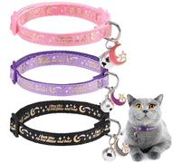 DILLYBUD 3 Pack Breakaway Cat Collars with Bell- Golden Moon Cat Collar Glow in The Dark for Girl Boy Cats with Safety Buckle- Cute Kitten Collar Adjustable 8"-12" for Kitty Puppy Small Pets