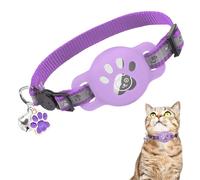 DILLYBUD Airtag Cat Collar Breakaway, Reflective Kitten Collar with Bell and Apple Air Tag Holder, GPS Cute Cat Collar, Glow in The Dark Pet Collars for Boy Girl Cats, Kittens, Puppies, Purple