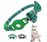 DILLYBUD Airtag Cat Collar with Bells and Bowtie - Cute Safety Elastic Band Adjustable Pet Collars with Waterproof Airtag Holder -GPS Tracker Cat Collars for Girl Boy Cats, Kitten and Puppies, Green