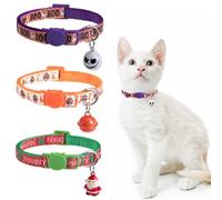 DILLYBUD Halloween Cat Collar with Bells, Thanksgiving Cat Collar Breakaway, Christmas Kitten Collars for Girl Boy Cats, Fall Kitty Holiday Collars Adjustable 8-12inch