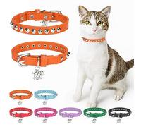 DILLYBUD Leather Cat Collar, Breakaway Kitten Collars with Bell, Orange