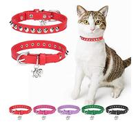 DILLYBUD Leather Cat Collar, Breakaway Kitten Collars with Bell, Red