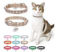 DILLYBUD Leather Cat Collars for Boy Girl Cats with Bell and Safety Elastic Belt, Personalized Rivets Stud Adjustable Safe Buckle Collar with Skull Charm for Kitty Small Pets, Halloween Cat Collar