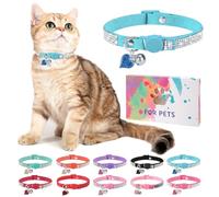 DILLYBUD Rhinestone Cat Collar Breakaway with Bell, Diamond Cat Collar with Safety Buckle Quick Release for Girl Boy Small Kitten Pets Puppy,Cute Soft Female Male Cat Collars, Color Blue 8-12"