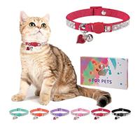 DILLYBUD Rhinestone Cat Collar Breakaway with Bell, Diamond Cat Collar with Safety Buckle Quick Release for Girl Boy Small Kitten Pets Puppy,Cute Soft Female Male Cat Collars, Color Red 7-9"