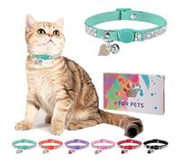 DILLYBUD Rhinestone Cat Collar Breakaway with Bell, Diamond Cat Collar with Safety Buckle Quick Release for Girl Boy Small Kitten Pets Puppy,Cute Soft Female Male Cat Collars, Color Green 8-12"