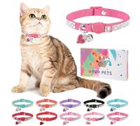 DILLYBUD Rhinestone Cat Collar Breakaway with Bell, Diamond Cat Collar with Safety Buckle Quick Release for Girl Boy Small Kitten Pets Puppy,Cute Soft Female Male Cat Collars, Color Rose 8-12"
