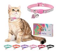 DILLYBUD Rhinestone Cat Collar Breakaway with Bell, Diamond Cat Collar with Safety Buckle Quick Release for Girl Boy Small Kitten Pets Puppy,Cute Soft Female Male Cat Collars, Color Pink 8-12"