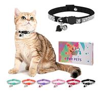 DILLYBUD Rhinestone Cat Collar Breakaway with Bell, Diamond Cat Collar with Safety Buckle Quick Release for Girl Boy Small Kitten Pets Puppy,Cute Soft Female Male Cat Collars, Color Black 7-9"