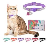 DILLYBUD Rhinestone Cat Collar Breakaway with Bell, Diamond Cat Collar with Safety Buckle Quick Release for Girl Boy Small Kitten Pets Puppy,Cute Soft Female Male Cat Collars, Color Purple 8-12"