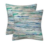 DILOXNSU Cushion Covers 50 x 50 cm Turquoise Blue Beige Abstract Art Set of 2 Oil Painting Soft Velvet Decorative Square Pillow Cover for Sofa Couch Home Decor Cushions Cases 20 x 20 Inch