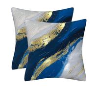DILOXNSU Set of 2 Decorative Cushion Covers 40 x 40 cm Blue Gold Coast Soft Velvet Pillow Case 16x16 inches for Outdoor Patio Garden Sofa Living Room Home Decor Abstract Art Series
