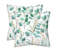 DILOXNSU Set of 2 Gold Green Eucalyptus Leaf Cushion Cover 45 x 45 Soft Velvet Double-Sided Modern Decor Square Pillow Cases for Sofa Bed Couch Outdoor Cushions Covers 18 x 18 Inch Home Decorations