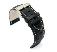 diloy Crocodile grain padded smooth leather sports watch strap square scale - Sizes 14mm 16mm 18mm 20mm 22mm 24mm 26mm 28mm 30mm - Durable and stylish design 368 Black and White 28mm