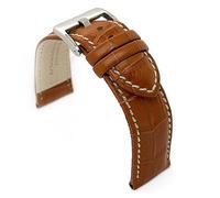 diloy Crocodile grain padded smooth leather sports watch strap square scale - Sizes 14mm 16mm 18mm 20mm 22mm 24mm 26mm 28mm 30mm - Durable and stylish design 368 Marron claro y Blanco 26mm