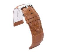 diloy Crocodile grain padded smooth leather sports watch strap square scale - Sizes 14mm 16mm 18mm 20mm 22mm 24mm 26mm 28mm 30mm - Durable and stylish design 368 Tan 20mm