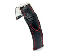 diloy Crocodile grain padded smooth leather sports watch strap square scale - Sizes 14mm 16mm 18mm 20mm 22mm 24mm 26mm 28mm 30mm - Durable and stylish design 368 Black and Red 24mm