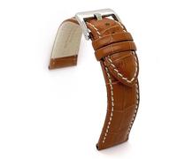 diloy Crocodile grain padded smooth leather sports watch strap white stitching - Sizes 14mm 16mm 18mm 20mm 22mm 24mm 26mm 28mm 30mm - Durable and stylish 378 Tan 20mm