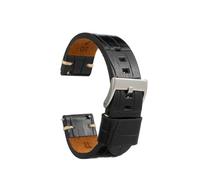 diloy Handmade watch strap calf leather crocodile grain vintage style - Stainless steel buckle - Sizes 20mm 22mm 24mm 403 Black 22mm