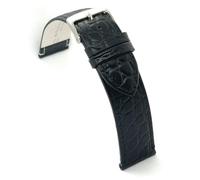 diloy Leather watch strap for dress watches - Genuine cowhide with round crocodile embossing - Flat, classic style, stainless steel buckle - Sizes 12mm 14mm 16mm 18mm 20mm 22mm P209 Black 22mm