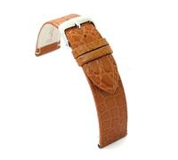 diloy Leather watch strap for dress watches - Genuine cowhide with round crocodile embossing - Flat, classic style, stainless steel buckle - Sizes 12mm 14mm 16mm 18mm 20mm 22mm P209 Tan 18mm