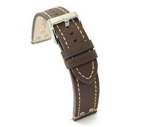 diloy Oiled calf leather pilot aviator flieger strap with rivets - Sizes 18mm 20mm 22mm 24mm - Black dark brown light brown - Sporty classic design 381 Dark Brown 24mm