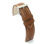 diloy Oiled calf leather pilot aviator flieger strap with rivets - Sizes 18mm 20mm 22mm 24mm - Black dark brown light brown - Sporty classic design 381 Tan 22mm