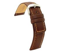 diloy Perforated smooth leather rally racing strap Colored contrast stitching - Sport design for watch - Sizes 18mm 20mm 22mm 24mm Black brown red navy blue 367 Medium Brown and Black 22mm