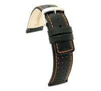 diloy Perforated smooth leather rally racing strap Colored contrast stitching - Sport design for watch - Sizes 18mm 20mm 22mm 24mm Black brown red navy blue 367 Black 20mm