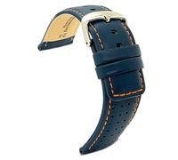 diloy Perforated smooth leather rally racing strap Colored contrast stitching - Sport design for watch - Sizes 18mm 20mm 22mm 24mm Black brown red navy blue 367 Navy Blue 22mm
