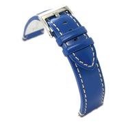 diloy Smooth calf leather flat sports watch strap with white stitching - Sizes 14mm 16mm 18mm 20mm 22mm 24mm - Durable and stylish design 373 Blue 14mm